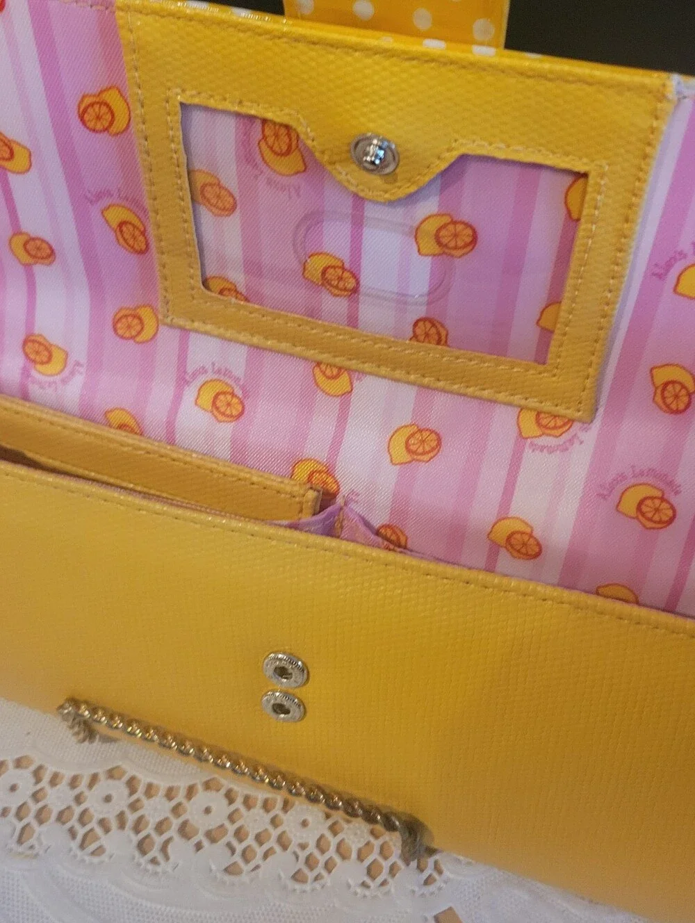 Woman's Mustard Yellow Clutch Alex's Lemonade Polka Dot Band